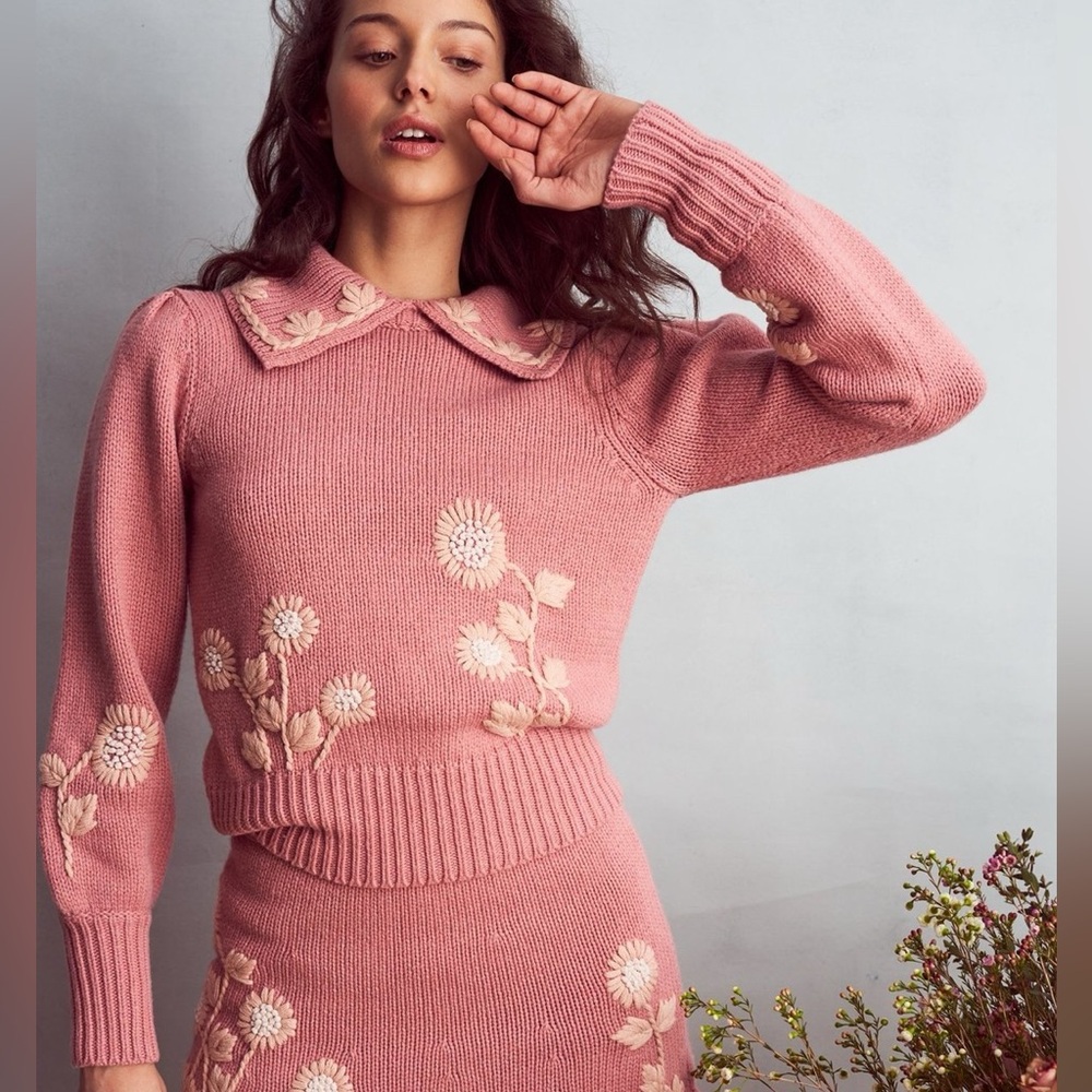 Loveshackfancy Pink Collared Union Pullover Sweat… - image 1